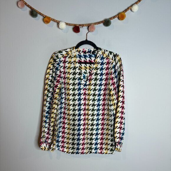 Carlisle Collection colorful houndstooth silk blouse - Picture 1 of 5